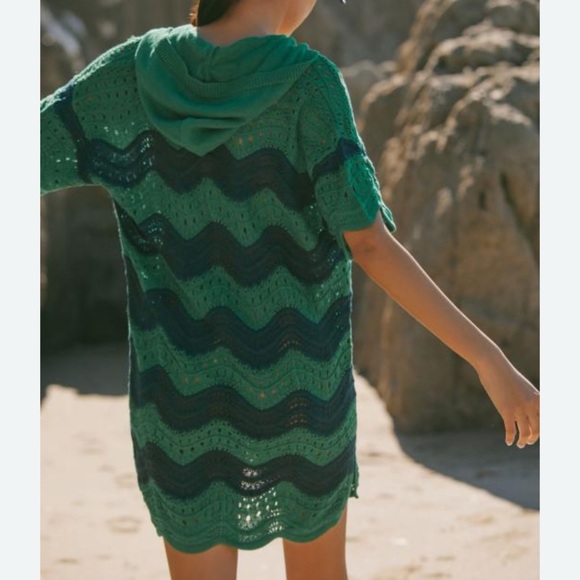 NWT Anthropologie Wave Crochet Hooded Mini Knit Cover Up Beach Dress XL - Picture 7 of 10